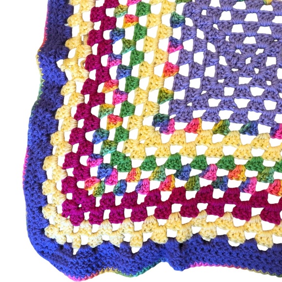 Afghan Handmade Rainbow Colors Baby Crib Shoulder Blanket - Picture 6 of 11